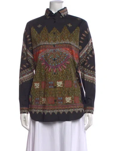 Pre-owned Etro Printed Long Sleeve Button-up Top In Multi