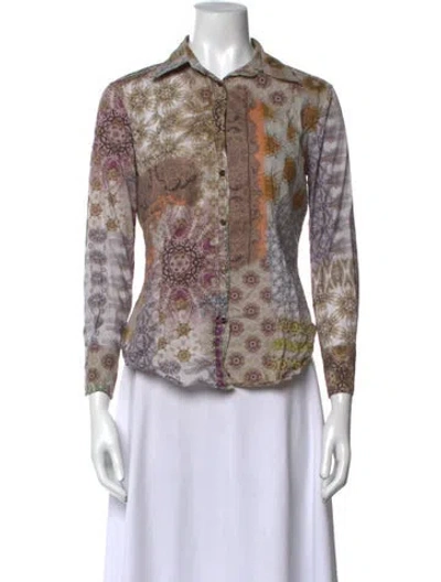 Pre-owned Etro Printed Long Sleeve Button-up Top In Purple