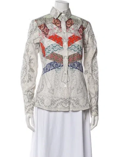 Pre-owned Etro Printed Long Sleeve Button-up Top In Purple