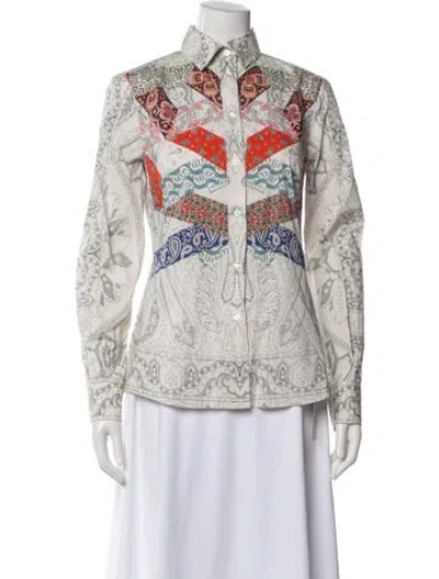 Pre-owned Etro Printed Long Sleeve Button-up Top In Purple