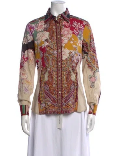 Pre-owned Etro Printed Long Sleeve Button-up Top In Red