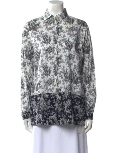 Pre-owned Etro Printed Long Sleeve Button-up Top In White