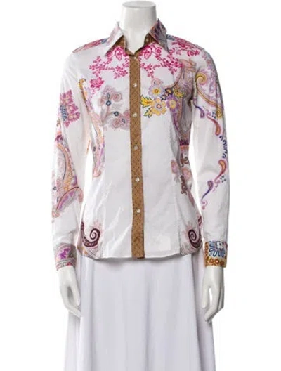 Pre-owned Etro Printed Long Sleeve Button-up Top In White