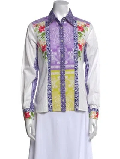 Pre-owned Etro Printed Long Sleeve Button-up Top In White