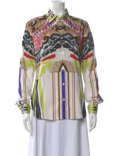 Pre-owned Etro Printed Long Sleeve Button-up Top In White