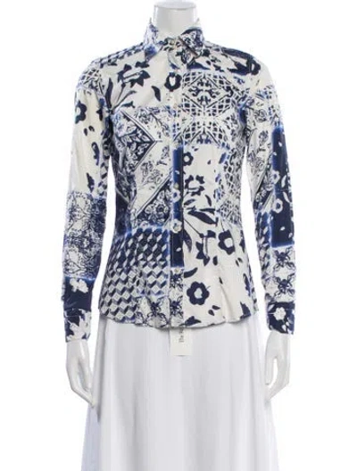 Pre-owned Etro Printed Long Sleeve Button-up Top In White
