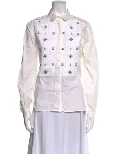 Pre-owned Etro Printed Long Sleeve Button-up Top In White