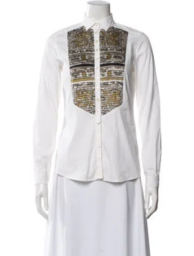 Pre-owned Etro Printed Long Sleeve Button-up Top In White