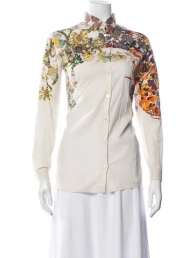 Pre-owned Etro Printed Long Sleeve Button-up Top In White