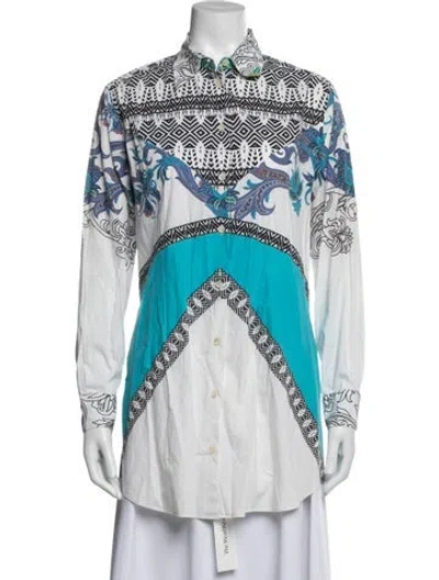 Pre-owned Etro Printed Long Sleeve Button-up Top In White