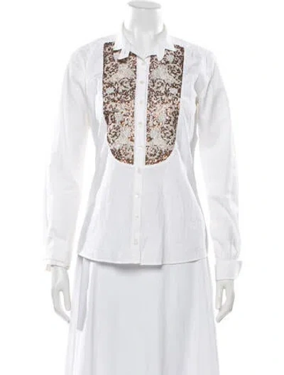 Pre-owned Etro Printed Long Sleeve Button-up Top In White