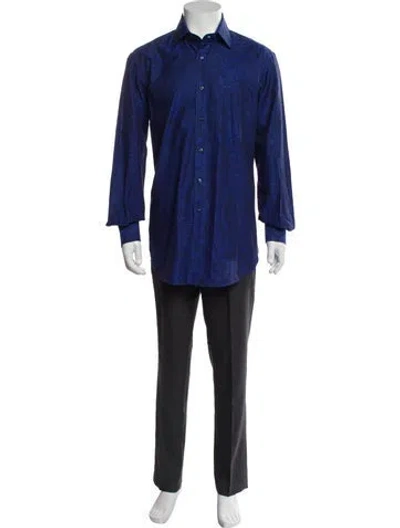 Pre-owned Etro Printed Long Sleeve Dress Shirt In Blue