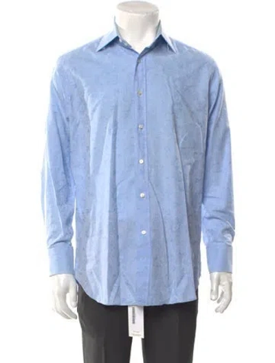 Pre-owned Etro Printed Long Sleeve Dress Shirt In Blue