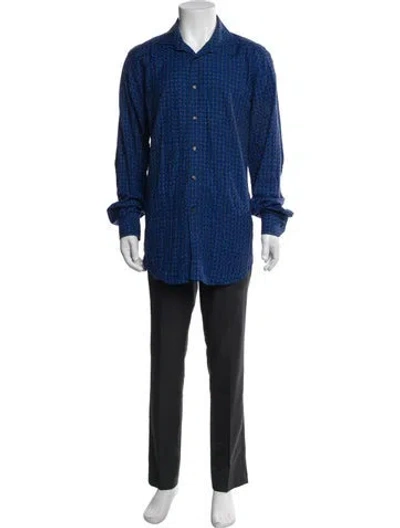 Pre-owned Etro Printed Long Sleeve Dress Shirt In Blue