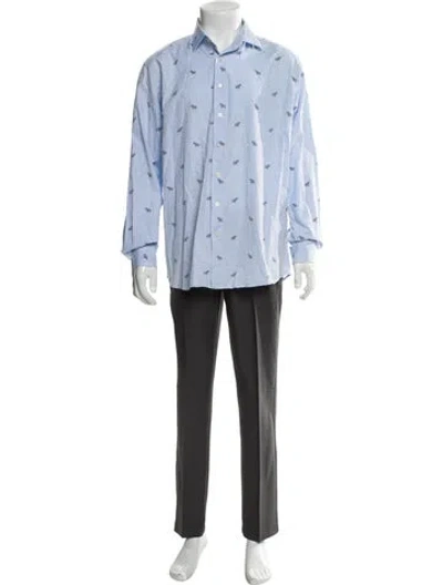Pre-owned Etro Printed Long Sleeve Dress Shirt In Blue