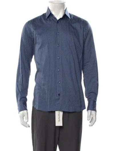 Pre-owned Etro Printed Long Sleeve Dress Shirt In Blue