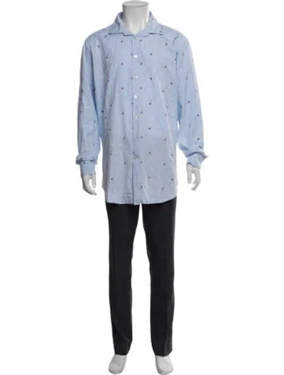 Pre-owned Etro Printed Long Sleeve Dress Shirt In Blue