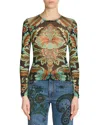 Etro Women Multicolor V-neck Top With All-over Floral Print In Viscose Blend Woman In Multi