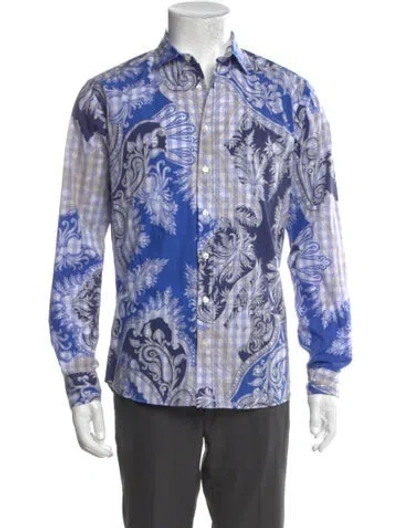 Pre-owned Etro Printed Long Sleeve Shirt In Blue