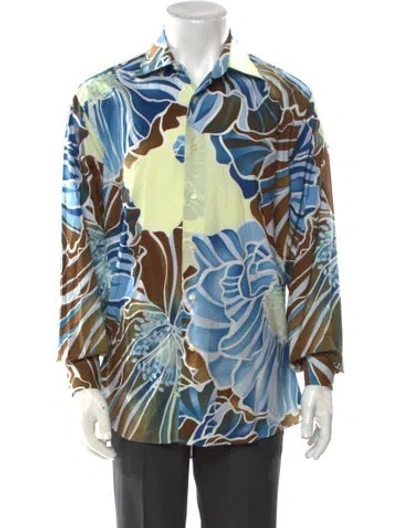 Pre-owned Etro Printed Long Sleeve Shirt In Blue
