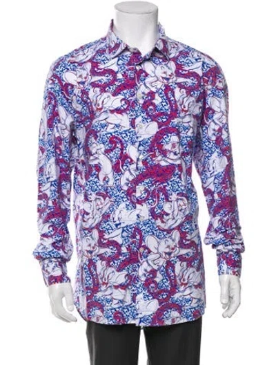 Pre-owned Etro Printed Long Sleeve Shirt In Blue
