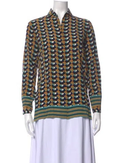 Pre-owned Etro Printed Long Sleeve Top In Blue