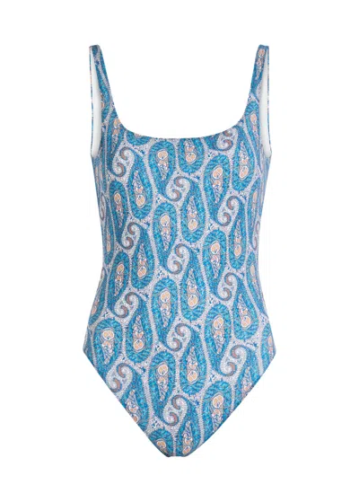 Etro Printed Low-back Swimsuit In Blue