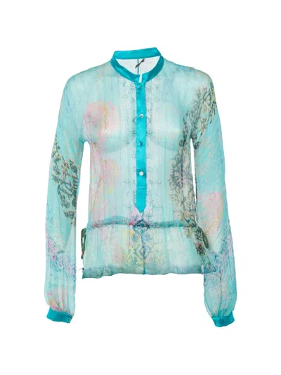 Pre-owned Etro Printed Lurex Blouse In Blue