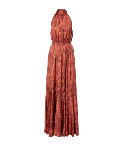 Etro Floral-print Pleated Maxi Dress In Red