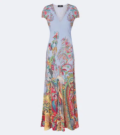 Etro Print Short Sleeve Maxi Dress In Blue