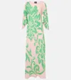 Etro Multicolor Long Dress With Round Neck And All-over Floral Print In Viscose Woman In Pink