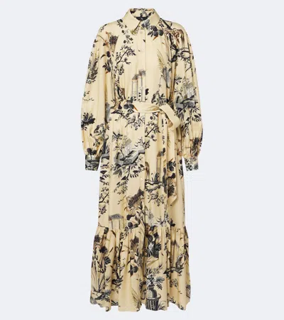 Etro Floral Midi Dress Belted Waist Pleated Hem In Neutral