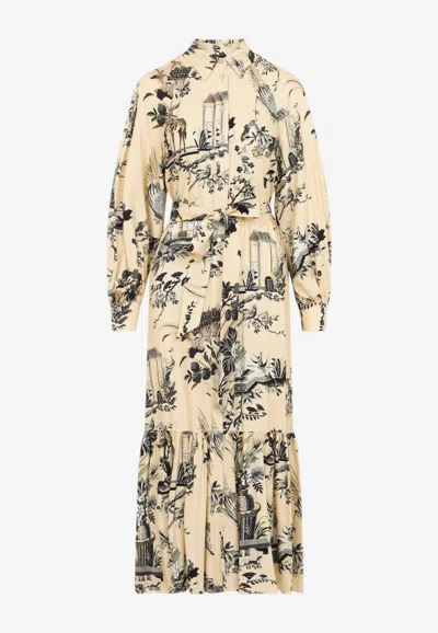Etro Printed Maxi Shirt Dress In Beige