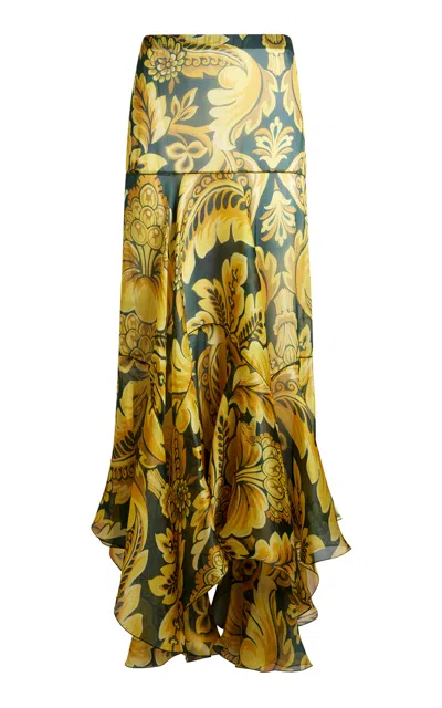 Etro Printed Mermaid Silk Maxi Skirt In Yellow