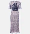 Etro Blue Long Dress With Maxi Floral Print On The Front And All-over Print In Tech Fabric Woman In Blue