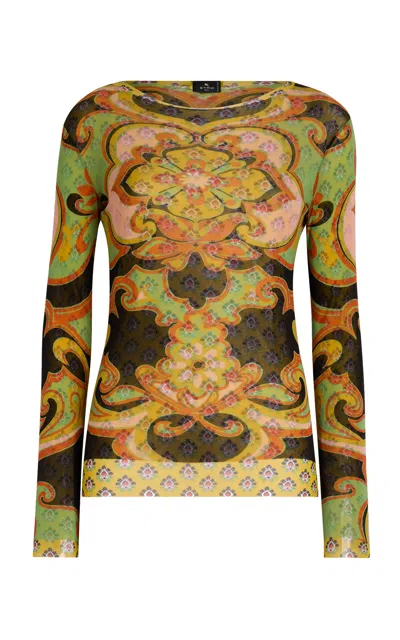 Etro Printed Mesh Top In Multi