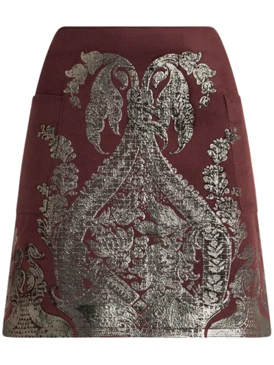 Etro Printed Metallic-effect Mini Skirt In Red