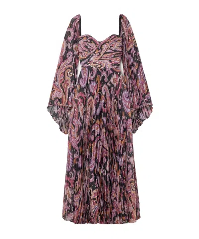 Etro Printed Metallic Plissé Silk-blend Fil Coupe Gown In Multi