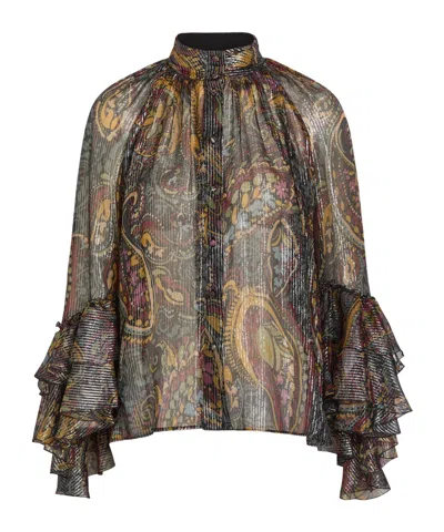 Etro Printed Metallic-silk Shirt In Multicolor