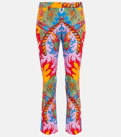 Etro Printed Mid-rise Slim Cotton-blend Pants In 1
