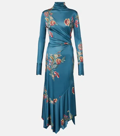 Etro Printed Midi Dress In Blue