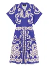 Etro Cotton Dress With Belt And Pleated Skirt In Blue
