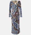 Etro Velvet Paisley Print Midi Dress In Multi
