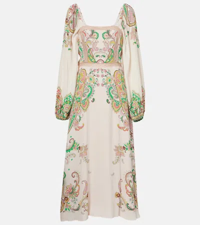 Etro Lace-trimmed Printed Crepe De Chine Midi Dress In White
