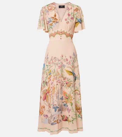 Etro Floral Print V-neck Dress In Orange