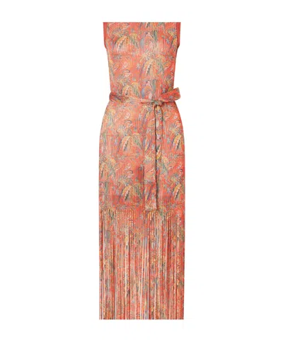 Etro Belted Fringed Jacquard-knit Midi Dress In Black