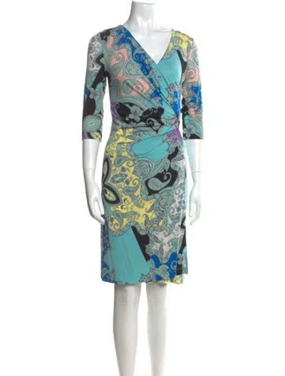Pre-owned Etro Printed Midi Length Dress In Blue