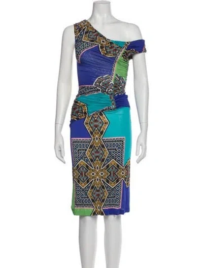 Pre-owned Etro Printed Midi Length Dress In Blue