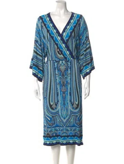 Pre-owned Etro Printed Midi Length Dress In Blue