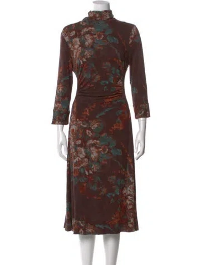 Pre-owned Etro Printed Midi Length Dress In Brown